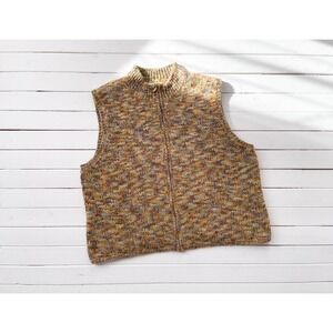 wool sweater vest y2k vintage Talbots orange‎ yellow sleeveless sweater